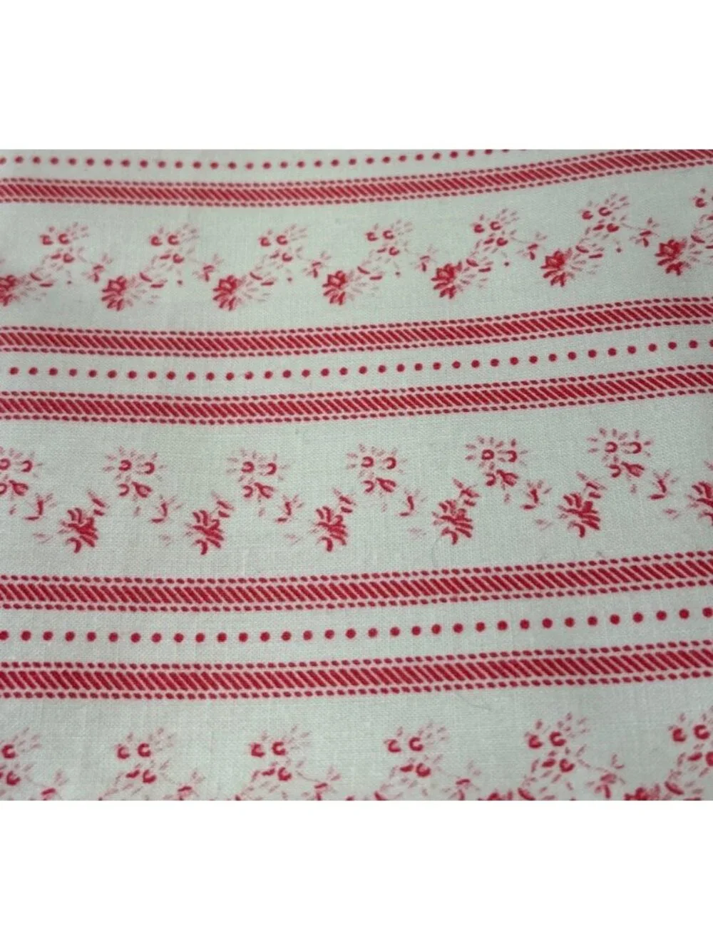 Cotton Fabric Red White Floral Striped Print 20